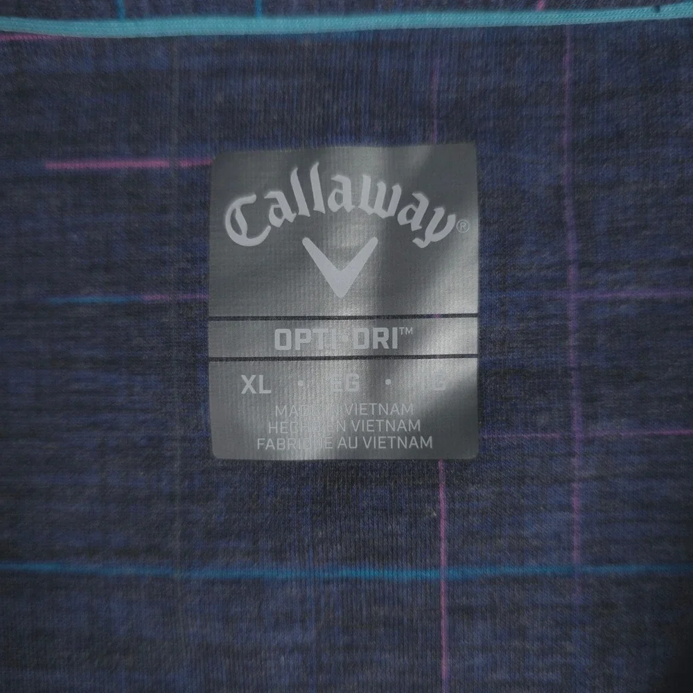 Callaway Mens‎ XL OptiDri Golf Polo Shirt Blue Pink Plaid Short Sleeve